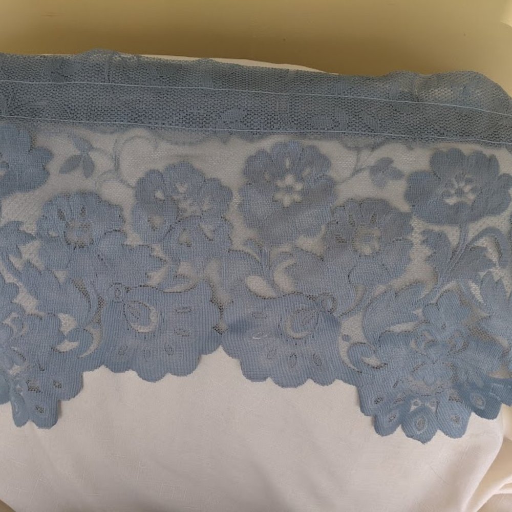 Listing is for one Lace Slate Blue Curtain Valance which is 49 inches wide